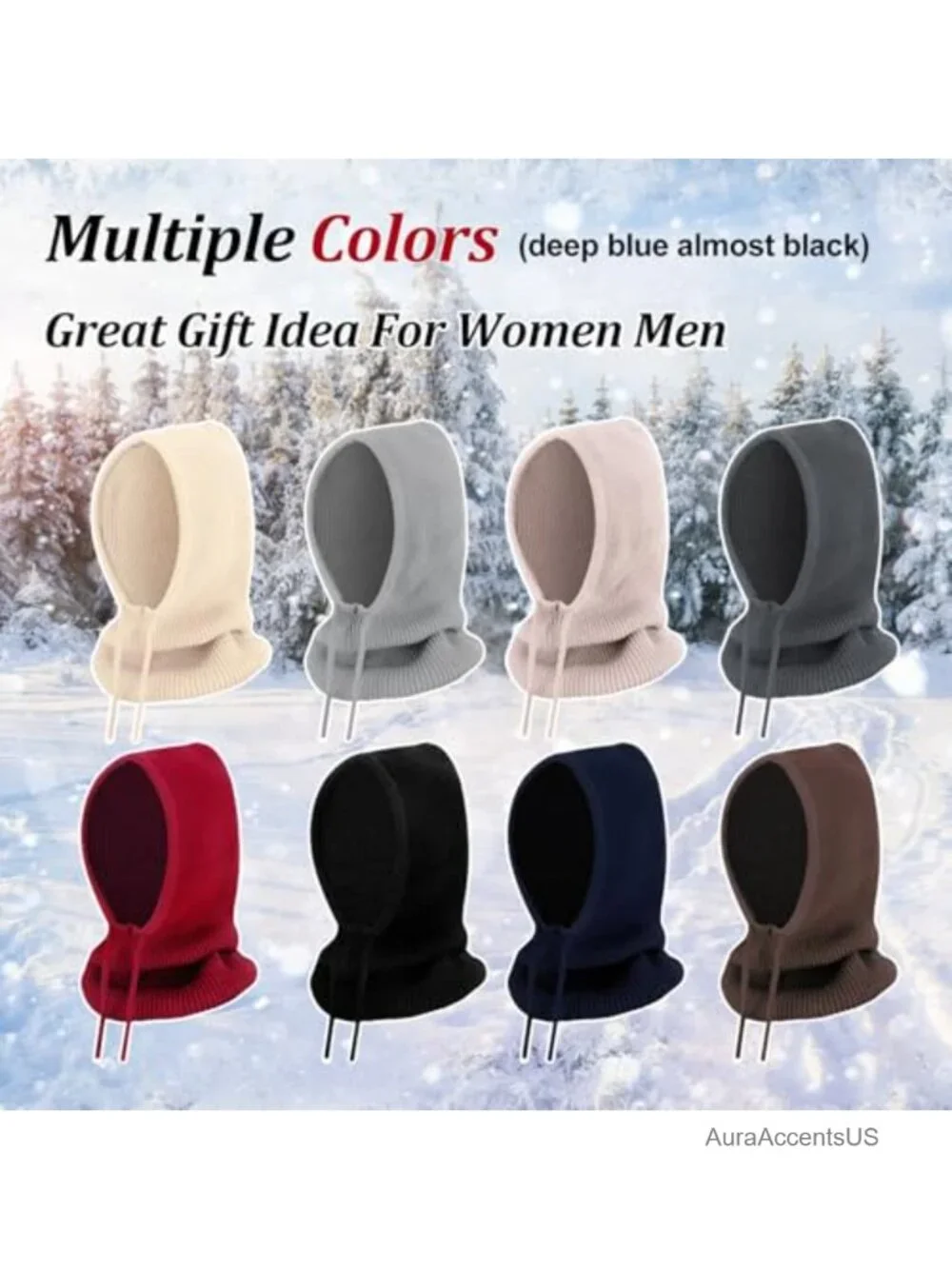 Oversize Knit Balaclava Hooded Scarf Hat Winter Neck Gaiter for Women Men
